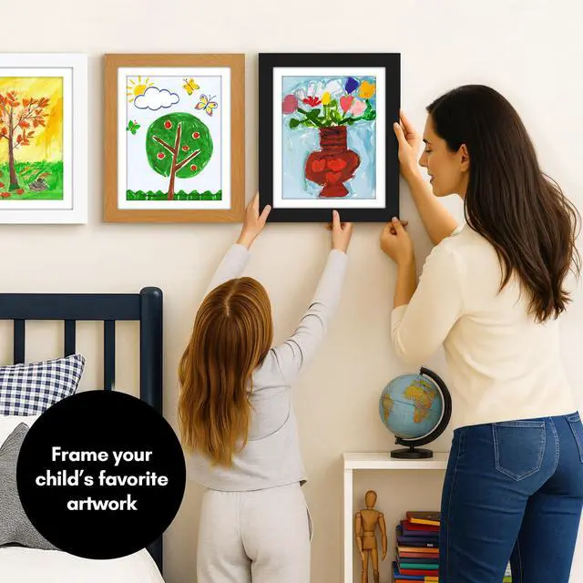 Alt view image 2 of 7 - Kids Artwork Frame Changeable (Black) Magnetic Door Holds 100 Art Pieces - 8.5x11 Letter Size Display with Mat or 10x12.5 Without Mat - My Mini Masterpiece | Holds 100 art pieces, magnetic front door