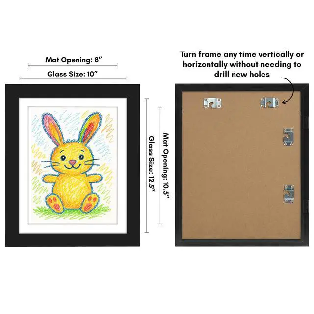 Alt view image 3 of 7 - Kids Artwork Frame Changeable (Black) Magnetic Door Holds 100 Art Pieces - 8.5x11 Letter Size Display with Mat or 10x12.5 Without Mat - My Mini Masterpiece | Holds 100 art pieces, magnetic front door