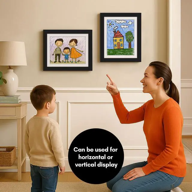 Alt view image 4 of 7 - Kids Artwork Frame Changeable (Black) Magnetic Door Holds 100 Art Pieces - 8.5x11 Letter Size Display with Mat or 10x12.5 Without Mat - My Mini Masterpiece | Holds 100 art pieces, magnetic front door