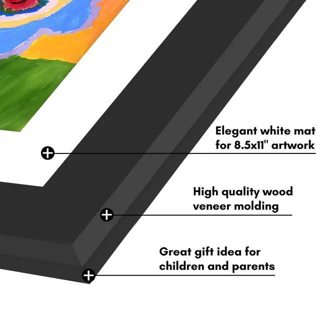 Alt view image 6 of 7 - Kids Artwork Frame Changeable (Black) Magnetic Door Holds 100 Art Pieces - 8.5x11 Letter Size Display with Mat or 10x12.5 Without Mat - My Mini Masterpiece | Holds 100 art pieces, magnetic front door