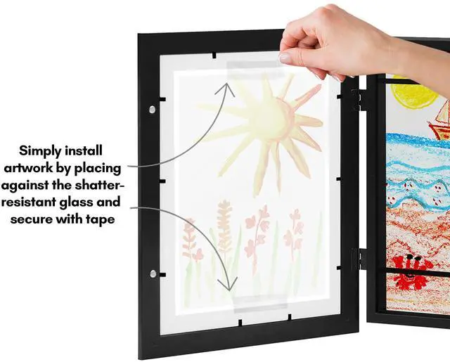 Alt view image 7 of 7 - Kids Artwork Frame Changeable (Black) Magnetic Door Holds 100 Art Pieces - 8.5x11 Letter Size Display with Mat or 10x12.5 Without Mat - My Mini Masterpiece | Holds 100 art pieces, magnetic front door