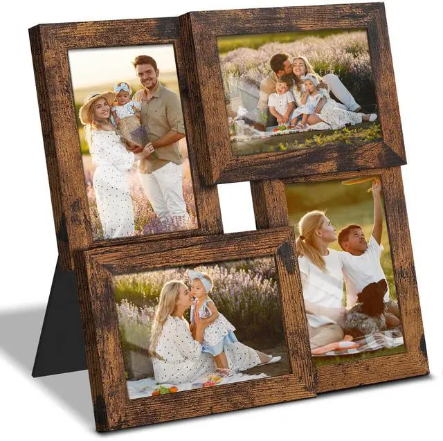 Main image of 4x6 Collage Frame Tempered Glass For 4 4x6 Photos Brown | Premium Tempered Glass Provides Clear Vision, Ideal Decor to Arrange Your Warm Family Photos At Home