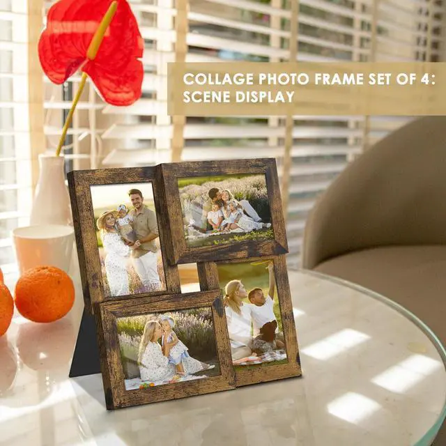 Alt view image 3 of 7 - 4x6 Collage Frame Tempered Glass For 4 4x6 Photos Brown | Premium Tempered Glass Provides Clear Vision, Ideal Decor to Arrange Your Warm Family Photos At Home