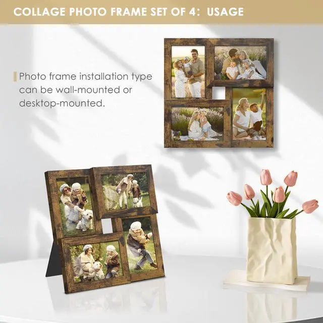 Alt view image 2 of 7 - 4x6 Collage Frame Tempered Glass For 4 4x6 Photos Brown | Premium Tempered Glass Provides Clear Vision, Ideal Decor to Arrange Your Warm Family Photos At Home