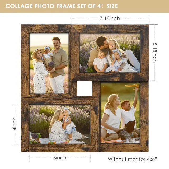 Alt view image 4 of 7 - 4x6 Collage Frame Tempered Glass For 4 4x6 Photos Brown | Premium Tempered Glass Provides Clear Vision, Ideal Decor to Arrange Your Warm Family Photos At Home