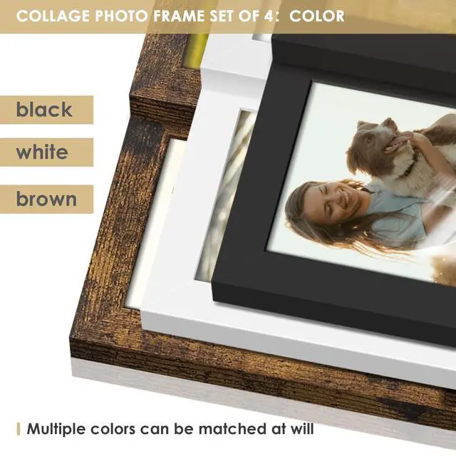 Alt view image 7 of 7 - 4x6 Collage Frame Tempered Glass For 4 4x6 Photos Brown | Premium Tempered Glass Provides Clear Vision, Ideal Decor to Arrange Your Warm Family Photos At Home