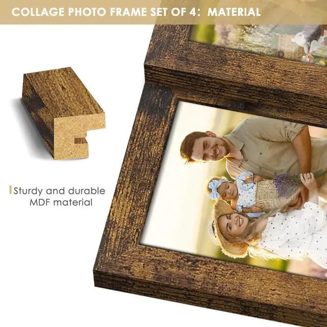 Alt view image 6 of 7 - 4x6 Collage Frame Tempered Glass For 4 4x6 Photos Brown | Premium Tempered Glass Provides Clear Vision, Ideal Decor to Arrange Your Warm Family Photos At Home
