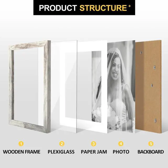 Alt view image 3 of 7 - 8x10 Picture Frames with 6x8 Mat Set of 2, Distressed White | Wood Grain Design, Wall Mounting or Tabletop Display, for Christmas Mother's Day Father's Day birthday