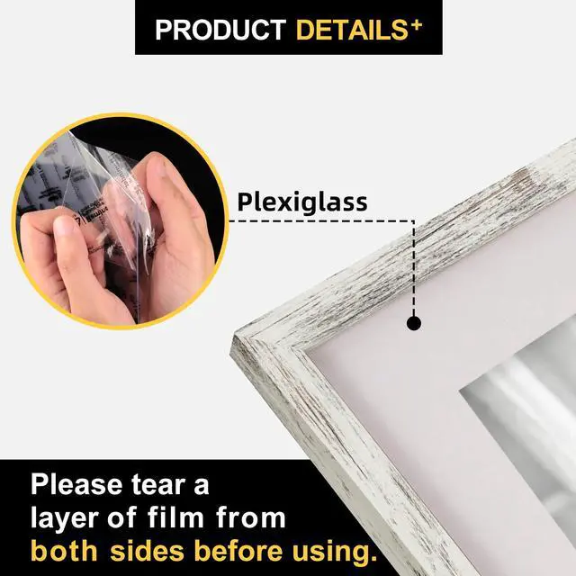 Alt view image 4 of 7 - 8x10 Picture Frames with 6x8 Mat Set of 2, Distressed White | Wood Grain Design, Wall Mounting or Tabletop Display, for Christmas Mother's Day Father's Day birthday