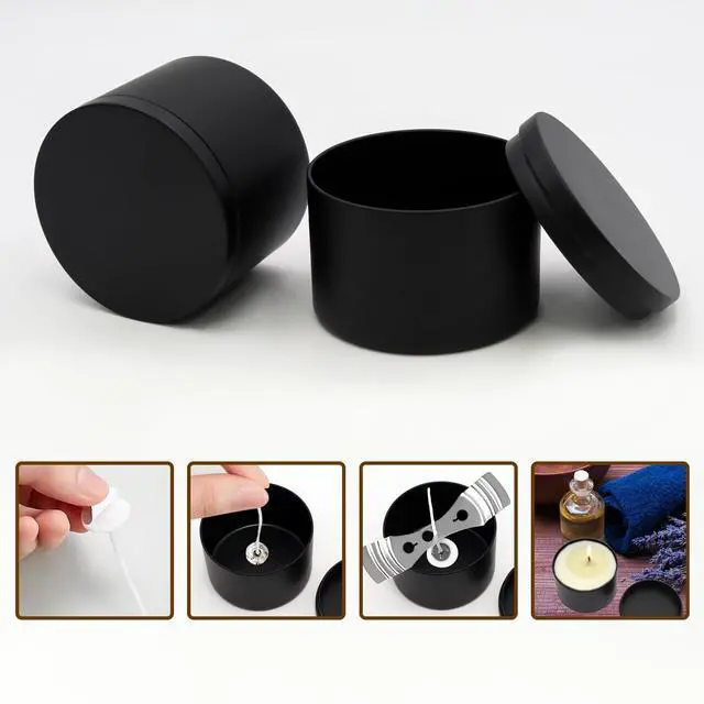 Alt view image 4 of 5 - 4pcs Black 8oz Candle Tins with Lids - Premium Metal Candle Jars for DIY Craft, Wax Melts & Small Business (Leak-Proof Candle Containers) 80mm*60mm/3.15"*2.36"