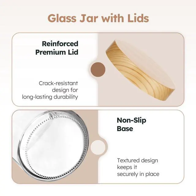 Alt view image 2 of 7 - 8 oz Glass Jars with Lids, 3 Pack Small Glass Jars with Woodgrain Lids | Leakproof, BPA-Free, Empty Glass Containers with Blank Labels for Sample, Cream, Lotion, Honey, Powder