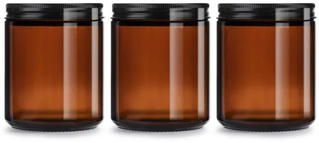 Main image of 8oz Amber Glass Jars with Lids (3 Pack) - Empty Candle Jars for making candles,Cosmetic Jar,Amber Containers with Lids for Creams,Lotions,Spices