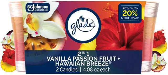 Main image of 1-Wick 2in1 Scented Candle Jar, Hawaiian Breeze & Vanilla Passion Fruit, Air Freshener Infused with Essential Oils, 4.08 Oz, 2 Count