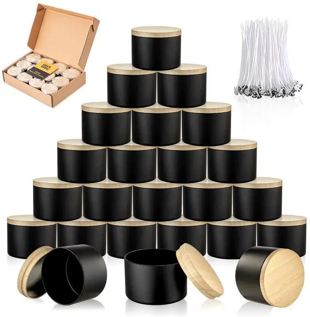 Main image of 4oz Candle Tins Jars Cans with Lids and Wax Wick for Making Candle | Black Empty Candle Containers for Small Business & Beginners Commercial candle-making DIY Candle Supplies (Black,4oz,12pcs)