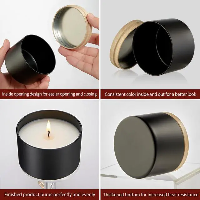 Alt view image 5 of 7 - 4oz Candle Tins Jars Cans with Lids and Wax Wick for Making Candle | Black Empty Candle Containers for Small Business & Beginners Commercial candle-making DIY Candle Supplies (Black,4oz,12pcs)