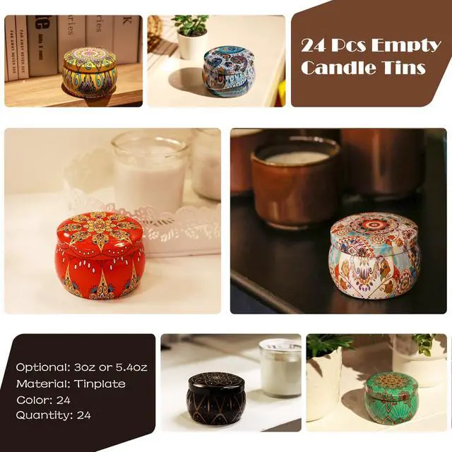 Alt view image 4 of 7 - Empty Candle Tins for Making Candles, 24 Pack 3 oz with Lids, Cotton Wicks, Wick Stickers and Holders