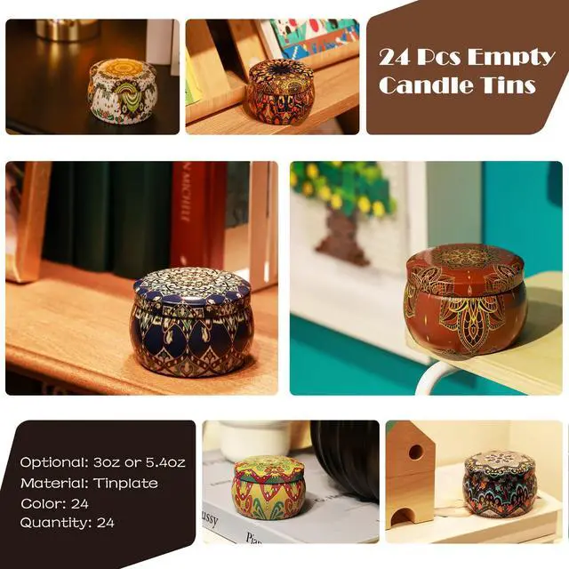 Alt view image 5 of 7 - Empty Candle Tins for Making Candles, 24 Pack 3 oz with Lids, Cotton Wicks, Wick Stickers and Holders