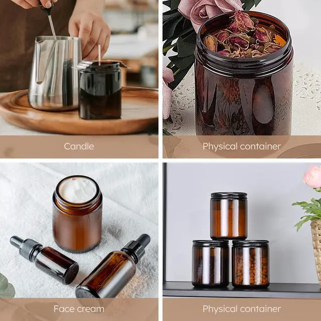 Alt view image 7 of 7 - 8 oz Glass Jars with Metal Lids, 2 Pack Small Amber Glass Jars with Lids | Leakproof, BPA-Free, Empty Glass Containers with Blank Labels for Sample, Cream, Lotion, Honey, Powder