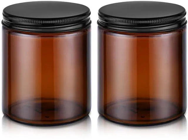 Main image of 8 oz Glass Jars with Metal Lids, 2 Pack Small Amber Glass Jars with Lids | Leakproof, BPA-Free, Empty Glass Containers with Blank Labels for Sample, Cream, Lotion, Honey, Powder