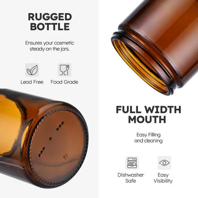 Alt view image 2 of 7 - 8 oz Glass Jars with Metal Lids, 2 Pack Small Amber Glass Jars with Lids | Leakproof, BPA-Free, Empty Glass Containers with Blank Labels for Sample, Cream, Lotion, Honey, Powder