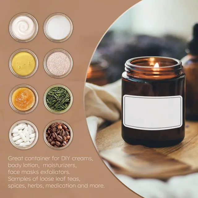 Alt view image 5 of 7 - 8 oz Glass Jars with Metal Lids, 2 Pack Small Amber Glass Jars with Lids | Leakproof, BPA-Free, Empty Glass Containers with Blank Labels for Sample, Cream, Lotion, Honey, Powder