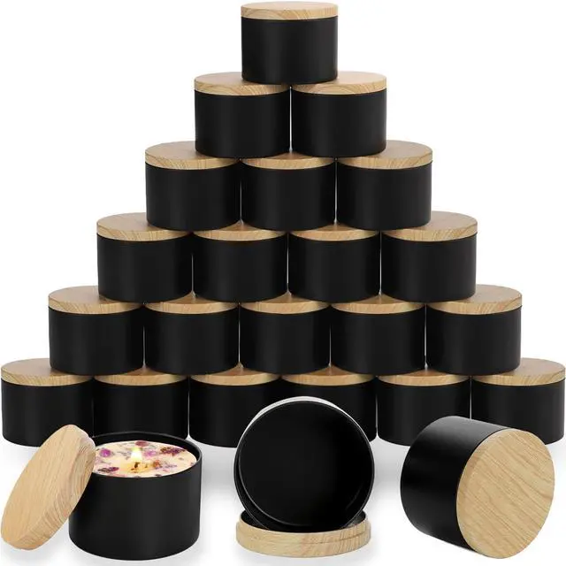 Main image of 4oz Black Candle Tins,24 PCS Candle Jars with Lids for Candle Making | Candle Tins With Wood Grain Lids;Jars for Making Candles;Seamless Construction with Matte Finish;Heat and Corrosion Resistant