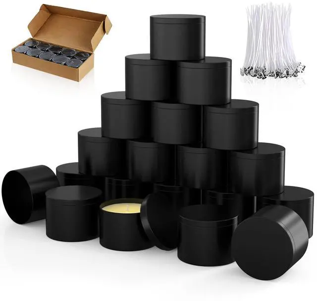 Main image of 8OZ Black Candle Tins Cans with Lids and Wicks for Making Candles | Heavy-Duty Matte Small Bulk Empty Candles Jars Vessels Container for Business OwnerTravel Reusable Candles TinsBlack10PCS