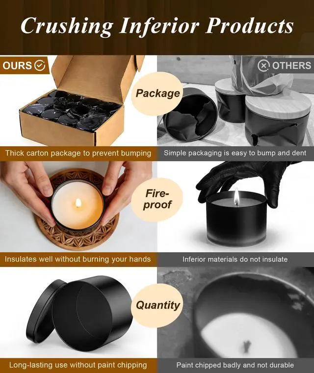 Alt view image 4 of 7 - 8OZ Black Candle Tins Cans with Lids and Wicks for Making Candles | Heavy-Duty Matte Small Bulk Empty Candles Jars Vessels Container for Business OwnerTravel Reusable Candles TinsBlack10PCS