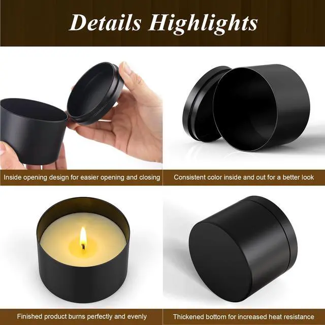 Alt view image 5 of 7 - 8OZ Black Candle Tins Cans with Lids and Wicks for Making Candles | Heavy-Duty Matte Small Bulk Empty Candles Jars Vessels Container for Business OwnerTravel Reusable Candles TinsBlack10PCS