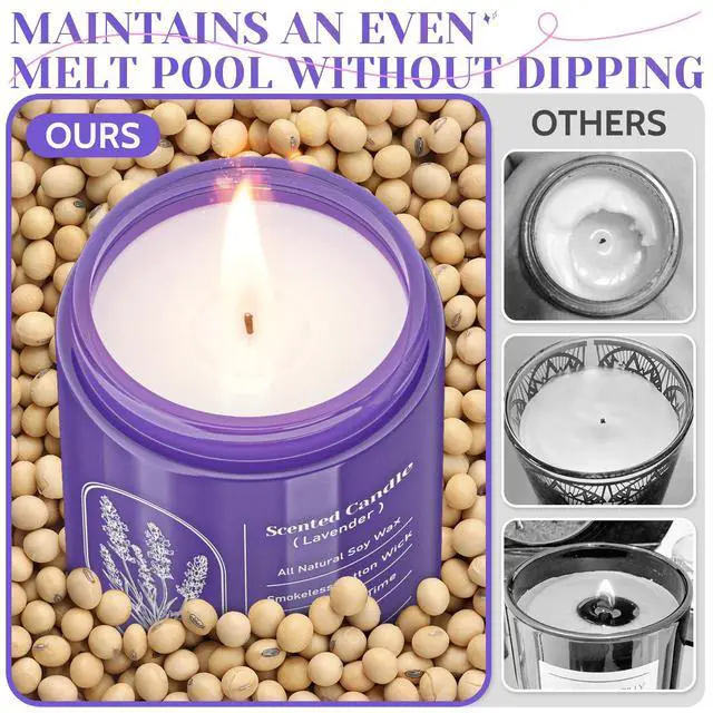 Alt view image 5 of 7 - Lavender Scented Soy Candle for Women & Men, 7.6 Oz Jar Candle | Highly Scented With Essential Oil & 40+ Hour Burn TimeCotton Wick & Reusable Glass Jar For Home Or Gifting