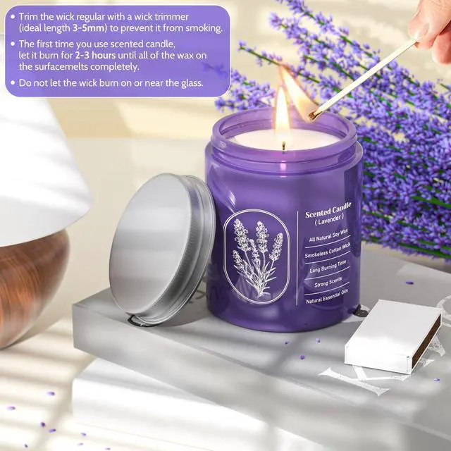 Alt view image 6 of 7 - Lavender Scented Soy Candle for Women & Men, 7.6 Oz Jar Candle | Highly Scented With Essential Oil & 40+ Hour Burn TimeCotton Wick & Reusable Glass Jar For Home Or Gifting