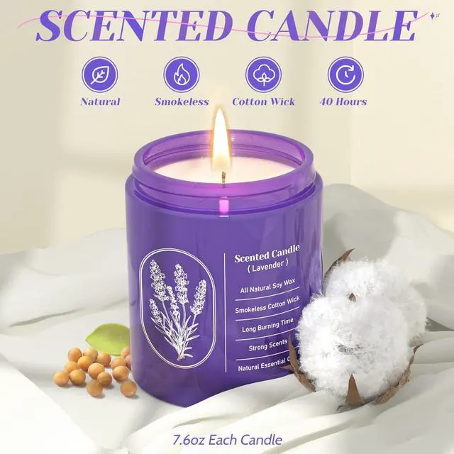 Alt view image 3 of 7 - Lavender Scented Soy Candle for Women & Men, 7.6 Oz Jar Candle | Highly Scented With Essential Oil & 40+ Hour Burn TimeCotton Wick & Reusable Glass Jar For Home Or Gifting