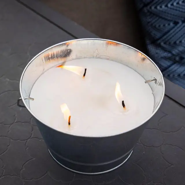 Alt view image 4 of 5 - Citronella Candle Bucket for Outdoors, Triple-Wick Galvanized Metal | Citronella formula helps repel mosquitoes