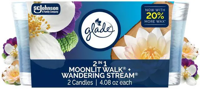 Main image of 1-Wick 2in1 Scented Candle Jar, Moonlit Walk & Wandering Stream, Air Freshener Infused with Essential Oils, 4.08 Oz, 2 Count