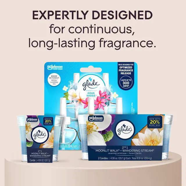 Alt view image 7 of 7 - 1-Wick 2in1 Scented Candle Jar, Moonlit Walk & Wandering Stream, Air Freshener Infused with Essential Oils, 4.08 Oz, 2 Count