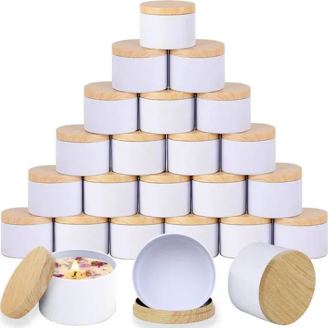 Main image of 4oz White Candle Tins,24 PCS Candle Jars with Lids for Candle Making | Candle Tins With Wood Grain Lids;Seamless Construction with Matte Finish;Heat and Corrosion Resistant;Jars for Making Candles