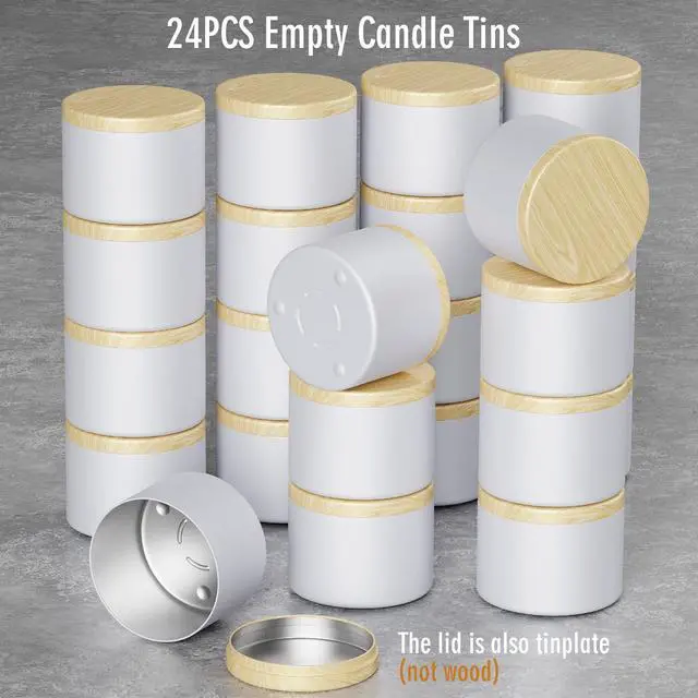 Alt view image 2 of 7 - Empty Candles Tins 4 oz Candle Jars 24 pcs Candle Containers for Candle Making with Lid (White-Woodgrain, 4oz)