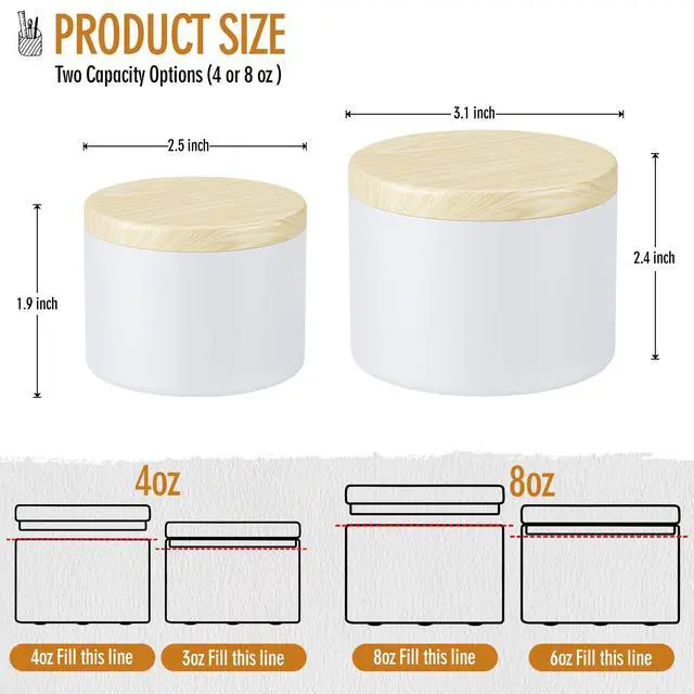 Alt view image 3 of 7 - Empty Candles Tins 4 oz Candle Jars 24 pcs Candle Containers for Candle Making with Lid (White-Woodgrain, 4oz)