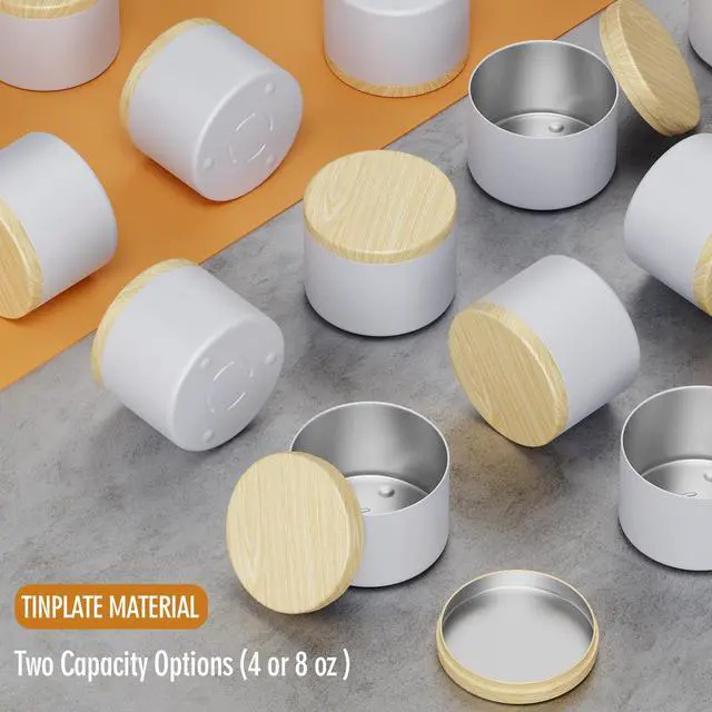 Alt view image 4 of 7 - Empty Candles Tins 4 oz Candle Jars 24 pcs Candle Containers for Candle Making with Lid (White-Woodgrain, 4oz)