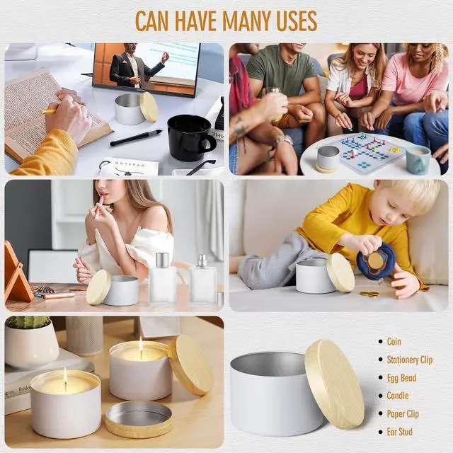 Alt view image 7 of 7 - Empty Candles Tins 4 oz Candle Jars 24 pcs Candle Containers for Candle Making with Lid (White-Woodgrain, 4oz)