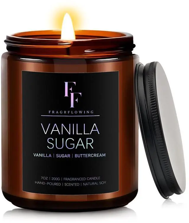Main image of Vanilla Sugar Scented Candle for Home, Soy Wax, 7 oz | Aromatherapy Candle; Warm fragrance; 50-Hour Burn; For bedrooms, living rooms, birthdays and everyday use; Gift for Women Men