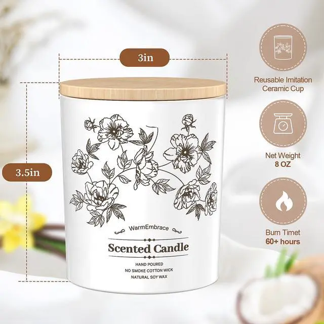 Alt view image 3 of 7 - Deluxe Scented Candle for Women & Men, Vanilla Coconut, 8 Oz | Soy Wax Jar Candle, Up To 60 Hours Of Burn Time& A Reusable Ceramic-Style Jar For Home Decor Or Gifting
