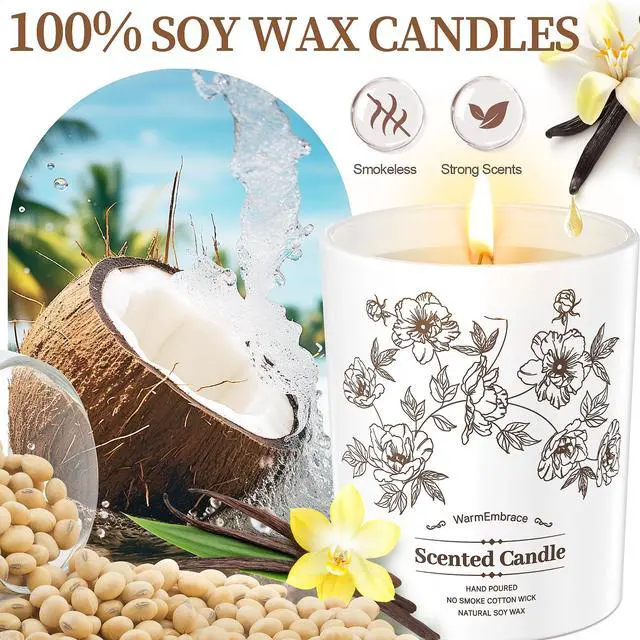 Alt view image 2 of 7 - Deluxe Scented Candle for Women & Men, Vanilla Coconut, 8 Oz | Soy Wax Jar Candle, Up To 60 Hours Of Burn Time& A Reusable Ceramic-Style Jar For Home Decor Or Gifting