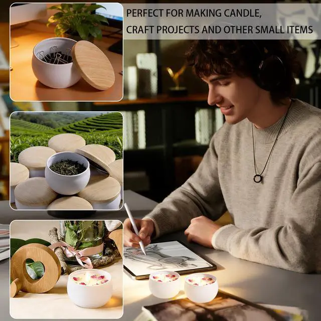 Alt view image 5 of 7 - Candle Tins, 2.5 oz Empty Candle Jars with Wood-grain Lids, 16 Packs Candle Jars for Making Candles, Candle Containers Metal Tins with Lids Small Candles Jars for Gifts,Arts & Crafts