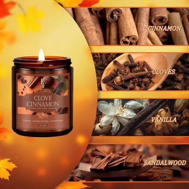 Alt view image 2 of 6 - Fall Candle, Clove Cinnamon Scented Candles for Home, Natural Soy Autumn Candle Aromatherapy Candle, 7 oz Jar Candles Fall Gifts for Women Men
