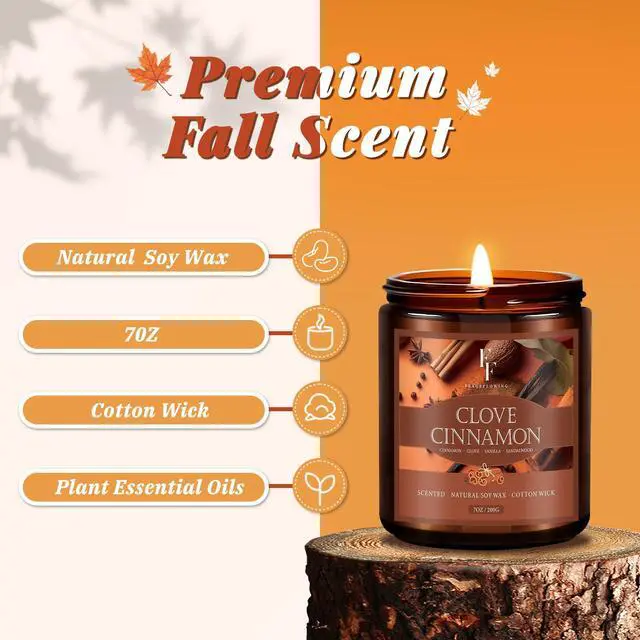 Alt view image 3 of 6 - Fall Candle, Clove Cinnamon Scented Candles for Home, Natural Soy Autumn Candle Aromatherapy Candle, 7 oz Jar Candles Fall Gifts for Women Men