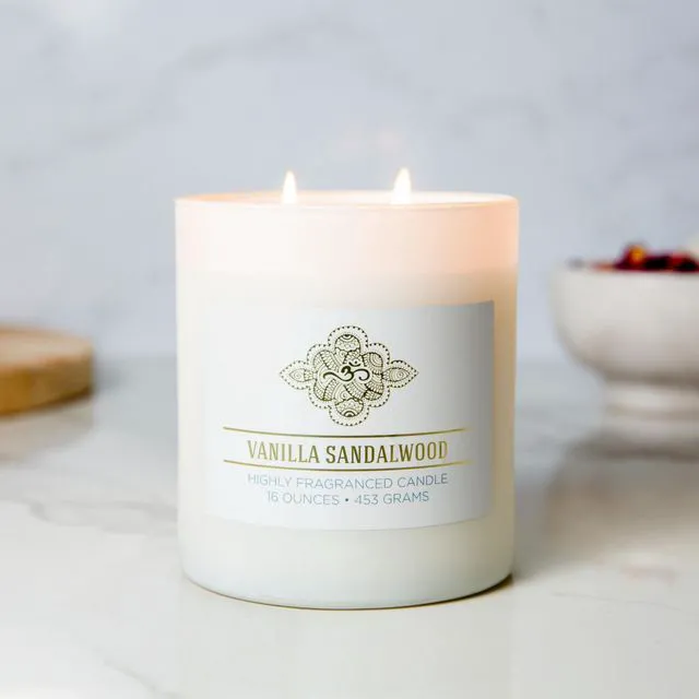 Alt view image 3 of 6 - Vanilla Sandalwood Scented Candle, 16 oz Wellness Relaxing Aromatherapy Candle, 2 Wick White Jar Soy Blend Wax, Candles for Home, 60H Burn - Made in The USA