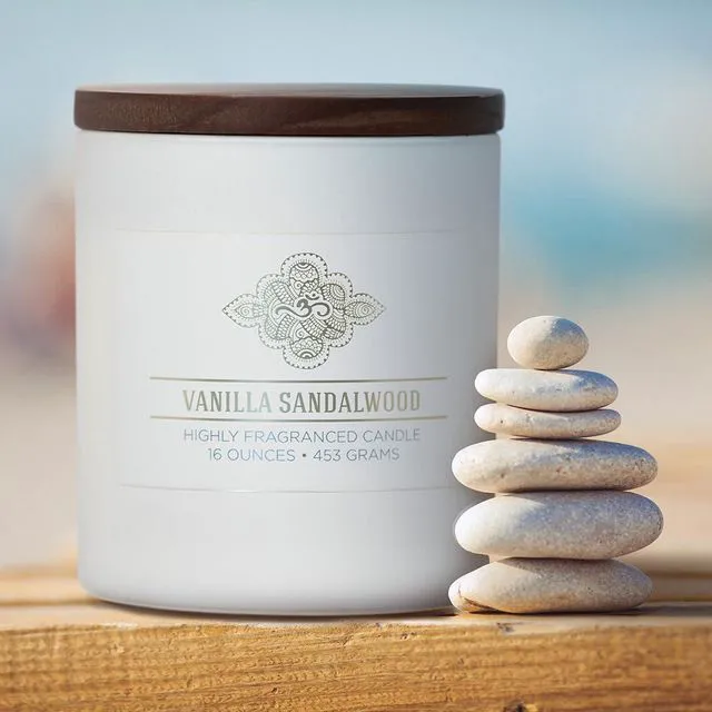 Alt view image 4 of 6 - Vanilla Sandalwood Scented Candle, 16 oz Wellness Relaxing Aromatherapy Candle, 2 Wick White Jar Soy Blend Wax, Candles for Home, 60H Burn - Made in The USA