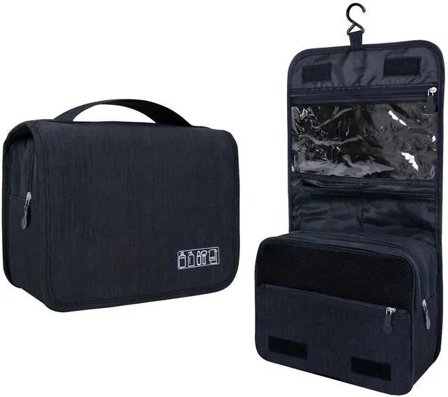 Main image of Large Capacity Toiletry Bag Travel Bag with Hanging Hook for Men and Women Waterproof Travel Cosmetic Bag Bathroom Storage Bag for Brushes Set,Full-Sized Shampoo,Toiletries,Accessories-Black