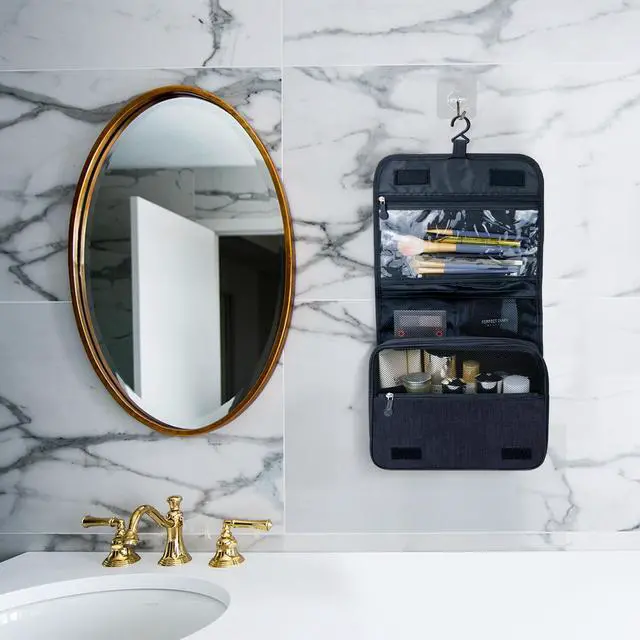 Alt view image 6 of 6 - Large Capacity Toiletry Bag Travel Bag with Hanging Hook for Men and Women Waterproof Travel Cosmetic Bag Bathroom Storage Bag for Brushes Set,Full-Sized Shampoo,Toiletries,Accessories-Black